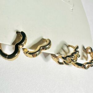 Gold Hoop and Chain Earrings Set